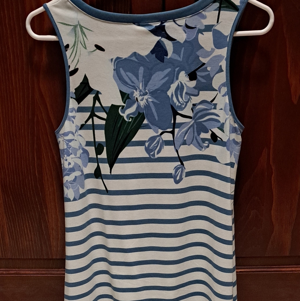Lularoe Blue Striped Floral Tank Top - Picture 2 of 4